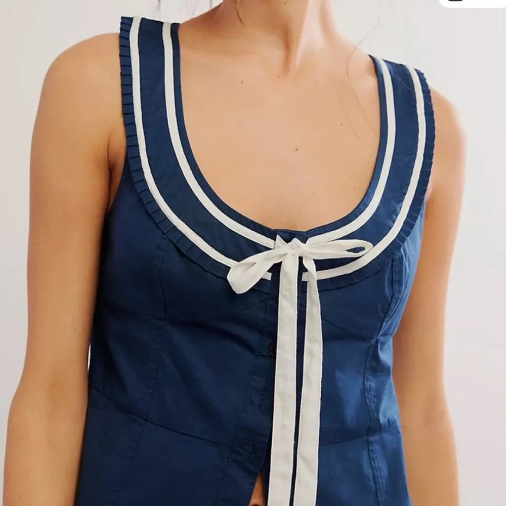Free People Sail Away With Me Navy Sleeveless Top - Picture 3 of 11